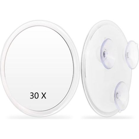 Miroir grossissant à ventouses Blanc - Miroir de maquillage à ventouses - Grossissement x30 - Ø15 cm - pour un usage domestique, en institut de beauté