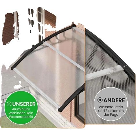 Marquesina para puerta de entrada, fabricada en aluminio y policarbonato, de 100 cm x 150 cm x 27 cm, 6 mm de espesor, 80 % de transmisión de luz, resistente a temperaturas de -40 °C a 120 °C. (1/5)