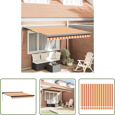 Auvent mural - Auvent rétractable jaune et blanc 3,5x2,5 m tissu et aluminium (1/5)
