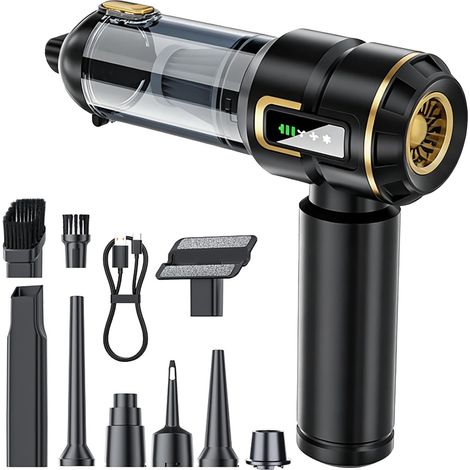 Aspirateur à Main sans Fil Puissant 16000Pa, Mini Aspirateur Voiture avec USB-C, Aspirateur Portable 4 en 1 Aspiration Soufflage Gonflage Dégonflage, pour Maison Bureau Auto (1/5)