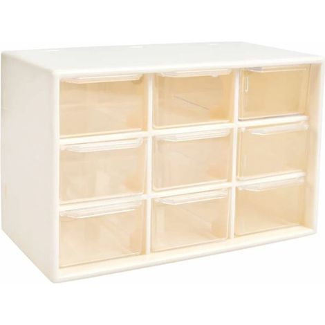 Boîte de rangement à 9 compartiments pour ranger petites pièces, vis, outils de bricolage, organiseur blanc à 3 niveaux avec tiroirs transparents (1/5)