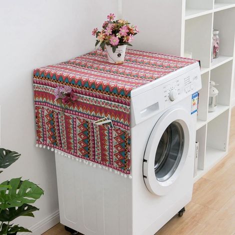 Housse Pour Lave-Linge - 130 x 55 cm - Tissu Coton - Anti-Dérapante - Pour Machine À Laver Et Réfrigérateur - 1 Pièce