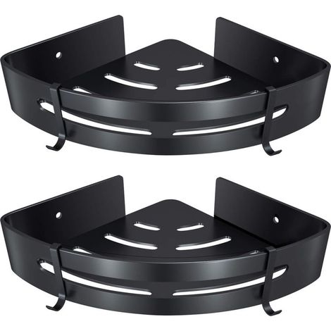 2 Pièces étagère d'angle, aluminium, sans perçage, adhésif, avec crochets, salle de bain (1/5)