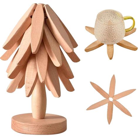 Ensemble de 4 dessous de plat pliables en bois pour plats chauds, dessous de plat résistants à la chaleur pour casseroles et poêles de cuisine, couleur (1/5)