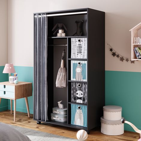 Kleiderschrank Doros, Grau, 100 x 168 cm offen, mit Rollen, Vicco