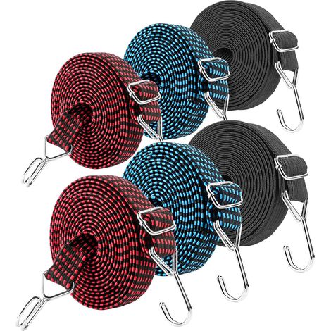 Lot de 6 pcs Tendeurs Elastique avec Crochets , 2M Plat Tendeur de Bagages, Réglables Tendeur Bagages, 2,5 Fois l'élasticité avec Doubles Crochets pour (1/5)