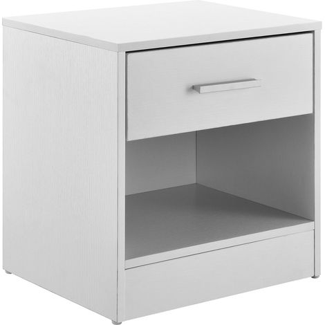 Mesilla de noche Jette elegante con 1 cajón y 1 balda aglomerado 37 x 30 x 38cm - Blanca [en.casa]