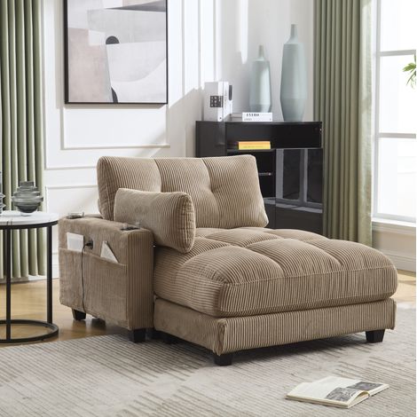 Sillón lounge de terciopelo con portavasos y USB khaki OKMYHOME (1/5)