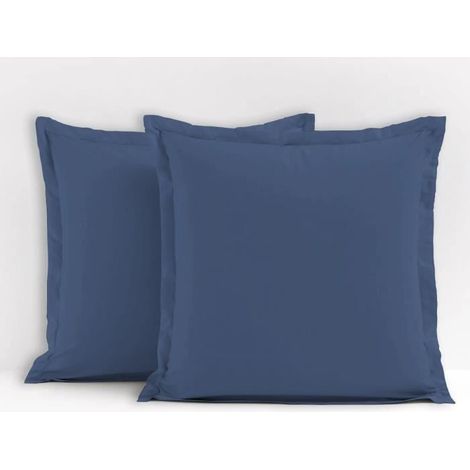 LOVELY HOME Lot de 2 taies doreiller carres - 63 x 63 cm - 100% coton - Bleu