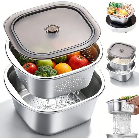 Passoire de Cuisine en Acier Inoxydable, Passoire à Pâtes en Acier Inoxydable de 4600 ml, Bol Passoire avec Couvercle, Grande Passoire Micro-perforée, Passoire Universelle pour Légumes, Fruits et Riz (1/5)