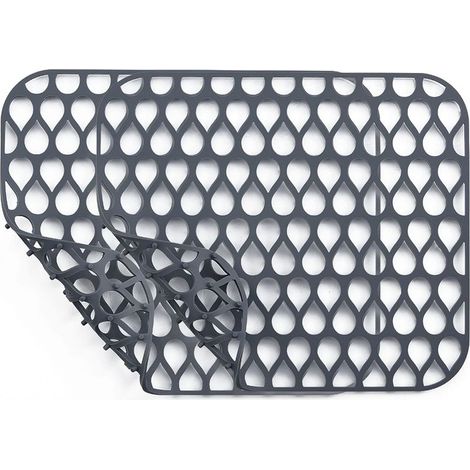 Tapis D'évier en Silicone,34 X 30cm, 2pc Pliables et Antidérapants, Pour évier de Cuisine, Tapis de Protection Pour Le Fond De L'évier, Tapis D'égouttage Pour La Vaisselle et Les Verres - Gris (1/5)
