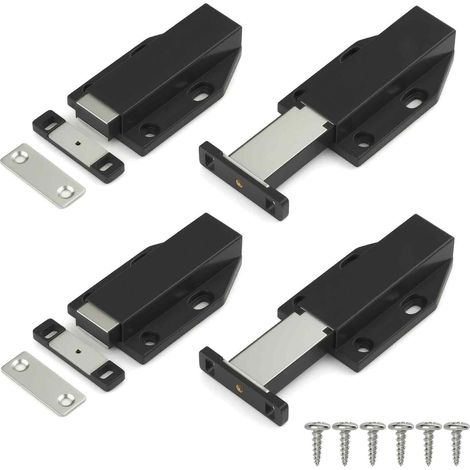 Ferme-Porte Poussoir Magnétique - Course Longue 30 mm - Aimant Intégré 30x10x4 mm - Pour Armoire Cuisine Tiroir Placard - Lot de 4 (1/5)