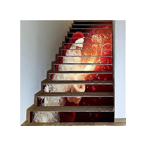 SZTXJ 3D-Weihnachts-Treppenaufkleber, Treppenhausaufkleber, Familien-Treppenstufendekoration, 3D-Weihnachtsmannaufkleber, 18 x 100 cm x 13 Stück (1/5)