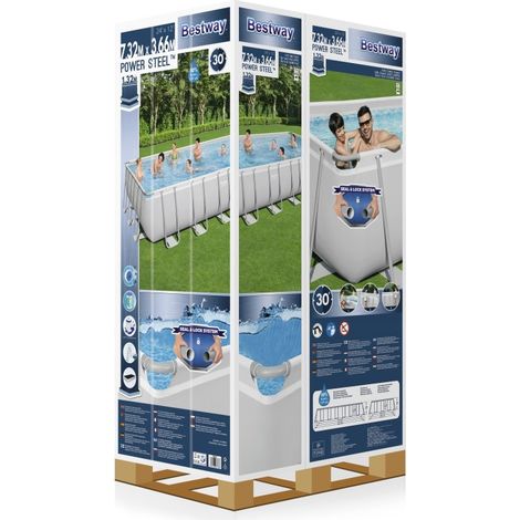 Bestway Piscine hors sol - Rectangulaire - Power Steel - Gris clair - 732 x 366 x 132 cm