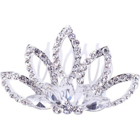 Peigne à cheveux orné d'une couronne de strass colorés (blanc), accessoire de coiffure pour mariée ou mariage (1 pièce)-64.7cm-White (1/4)