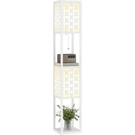 Lampadaire avec motif grille, étagères à 2 niveaux, compatible avec différents types d’ampoules, blanc (1/5)
