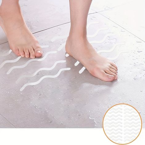 Lot de 24 autocollants antidérapants pour douche, bandes antidérapantes pour douche, autocollants haut de gamme pour baignoire, transparents, en forme de vague et en S (1/5)