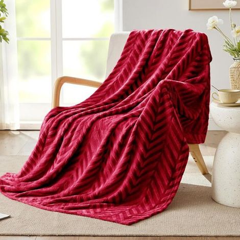 Couverture Polaire à Chevrons 130 x 150 cm Plaid Jeté de Canapé Couverture en Flanelle Douce 130x150cmRouge ROUGE JETEE DE LIT (1/5)