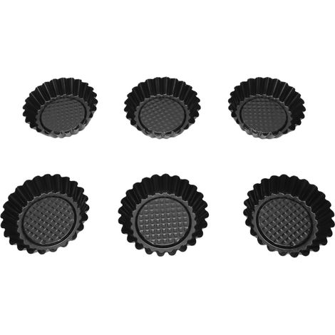 Moule à tartelettes aux œufs antiadhésif et réutilisable, en acier au carbone, en forme de fleur, pour mariage, cantine et maison. Grand format rond, entièrement noir, lot de 12. (1/5)