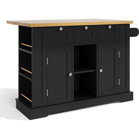 Table de cuisine mobile 132 cm, style maison de campagne, plateau rabattable, meuble multifonction, tiroir, range-épices, porte-serviettes, 4 roulettes, prise intégrée, cuisine/salle à manger/maison (1/5)