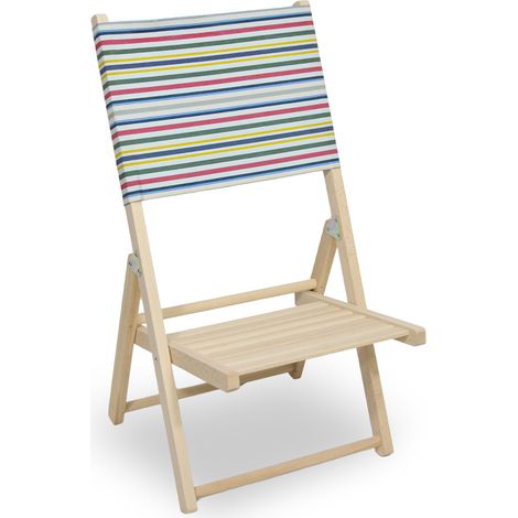 Sedia Spiaggina richiudibile in legno naturale con schienale a righe colorate
