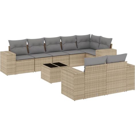vidaXL Salon de jardin avec coussins 9 pcs beige résine tressée (1/3)