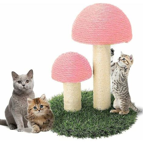 Arbre À Chat - 42 cm x 35 cm - Panneau En Panneaux De Fibres Denses Recouvert De Moquette Douce Et Corde En Sisal Naturel - Avec 2 Champignons En Peluche - Pour Chats De Toutes Tailles - 1 Pièce (1/5)