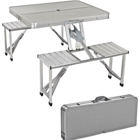 Trade Shop - Tisch Tisch Koffer Hocker Klappbar Camping Meer Strand Aluminium - (1/3)