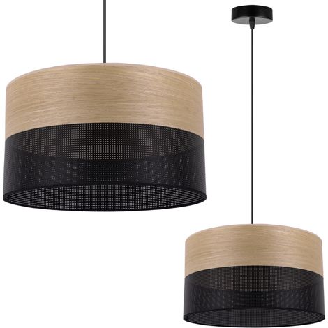 LAMPADA A SOSPENSIONE SINGOLA, PARALUME IN LEGNO IMPIALLACCIATO DI ROVERE DORATO, 35 CM