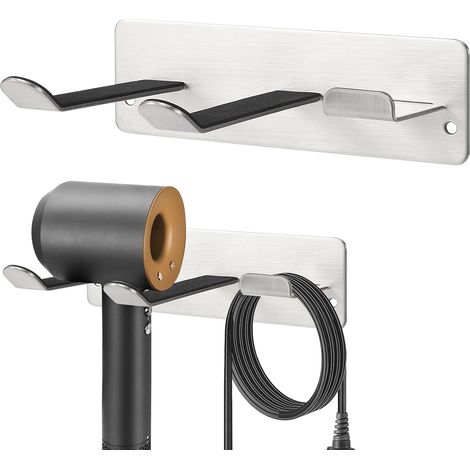 CSPARKV 2 pcs Support de Sèche-Cheveux,Support Mural Compatible avec Tous Les Sèche-Cheveux,Organisateur D'espace pour Salle de Bains/Chambre à Coucher/Salle de Bains/Salon de Coiffure, Acier Inoxydab (1/4)