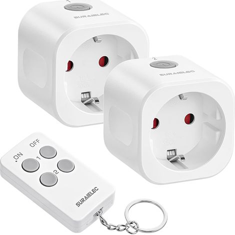 Prise télécommandée avec télécommande, 16 A/3680 W, kit de prises sans fil pour l'intérieur, portée de 30 m, économie d'énergie, 2 prises avec 1 télécommande (1/5)