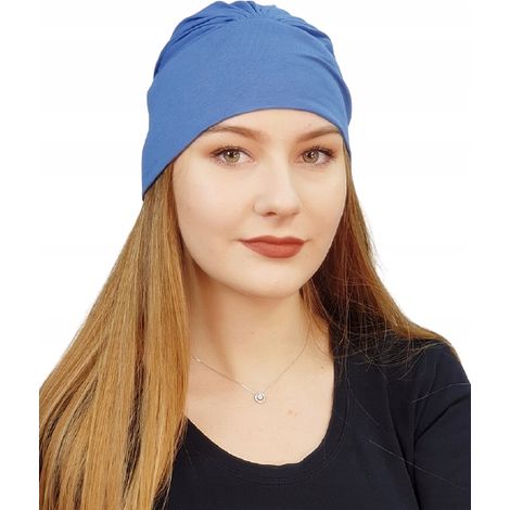 Turban Jasmina en bambou, chapeau bleu uni, même après la chimiothérapie (1/5)