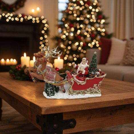 Slitta Babbo Natale con renne, decorazione con luci, musica e movimento (1/3)
