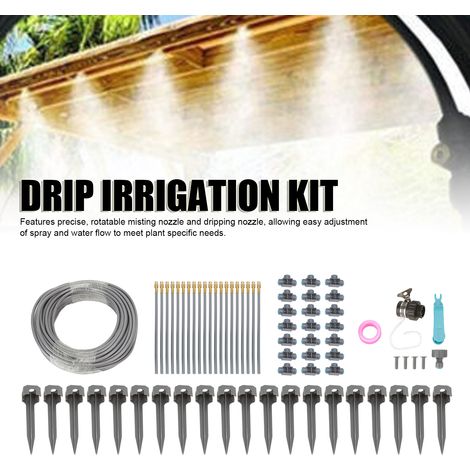 Kit Arrosage Goutte-à-Goutte 25m Aluminium/PE Buse Ajustable Installation Rapide pour Jardin Pelouse Serre (1/3)