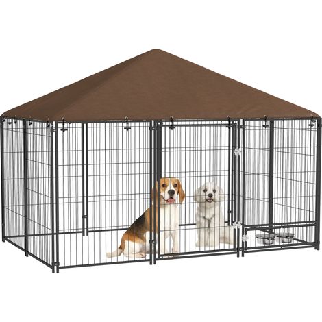 Chenil extérieur pour Chiens en acier et Tissu Oxford Support gamelle et Toit résistant aux intempéries Espace spacieux (1/5)