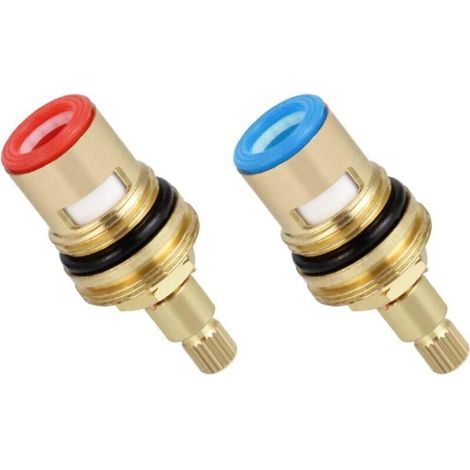 2pcs Ceramic Disc Heads, 1/2" Ceramic Cartridges, Universal Replacement for Brass Taps, 20 Notches x 53mm, Replacement for Kitchen, Bathroom (Hot and Cold) (1/5)