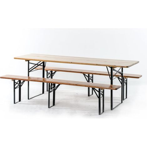 Set birreria tavolo 220x70cm e due panche 220x25cm con 3 gambe pieghevoli per feste giardino grigliate sagre (1/2)
