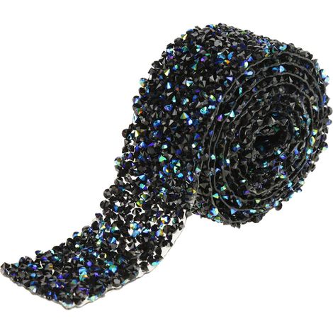 Ruban Maille Diamant Paillettes Cristal Strass pour Décoration Mariage (Bleu & Noir) (1/5)