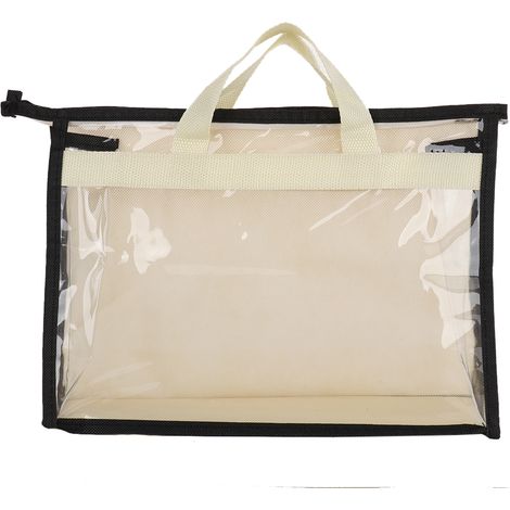 Staubschutzhülle für Handtasche mit Reißverschluss und Griff, atmungsaktives, transparentes PVC für die übersichtliche Aufbewahrung im Kleiderschrank, beige, Größe S (1/5)