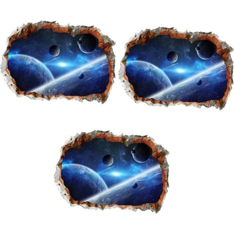 Lot De 3 Autocollants Muraux 3d Pour Décoration Murale Papier Peint Décoratif Motif Planète Faciles À Appliquer (1/5)