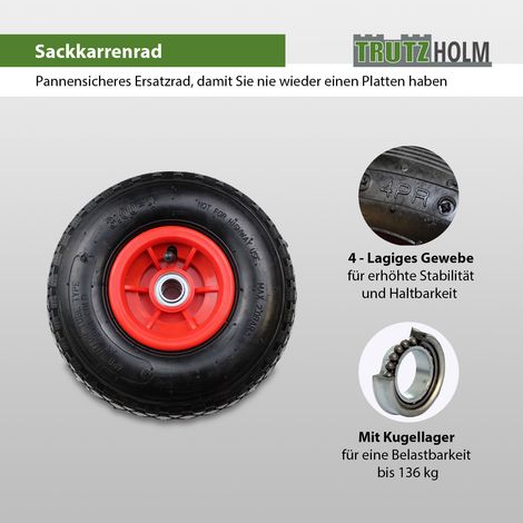 Sackkarrenrad 260 x 85 mm 3.00-4 Bollerwagenrad, Luftrad, Ersatzrad, 4PR versetzt (1/5)