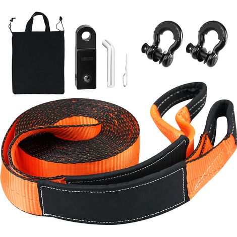 Kit de Dépannage Tout-Terrain, 3" x 30', Sangle de Remorquage 30 000 lb, Anneaux en D 44 092 lb, avec Récepteur et Sac de Rangement, pour VTT, 4x4, Pickups (1/5)
