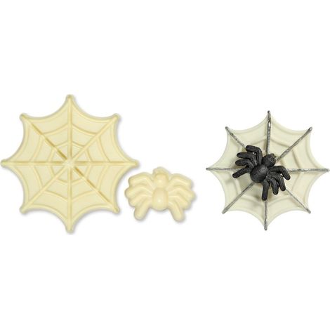 Zuckerpastenform mit Spinnennetzmuster + Spinnenausstecher (2 Stück).