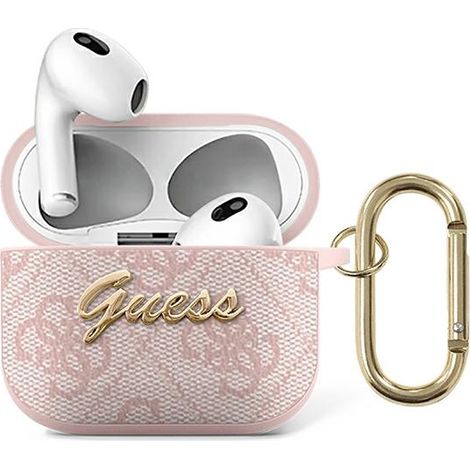 Custodia per AirPods 3 Guess 4G con scritta in metallo rosa