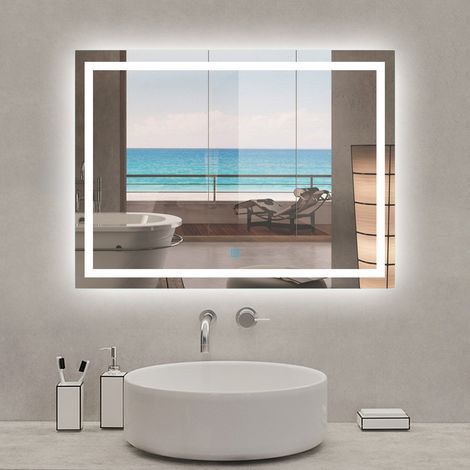 Acezanble Miroir de salle de bain 100x80cm Tri-color anti-buée LED avec mémoire et lumière gradation