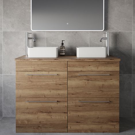 Napoli 460 Tobacco Oak 1200mm 4 Drawer Vanity Unit for Countertop Basins - 1200mm - Chrome 320mm Handle