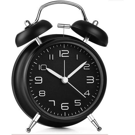 Twin Bell Alarm Clock with Backlight, 4" Stereoscopic Dial, Loud Battery Operated Alarm Clock, Non-Ticking, Silent, Retro Bell Alarm Clock, Quartz Drive