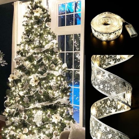 Guirlande lumineuse pour sapin, 10 m 100 lumières , pour décoration de sapin de Noël, pour Nouvel An, fête, pavillon de mariage, extérieure (argent) (1/5)