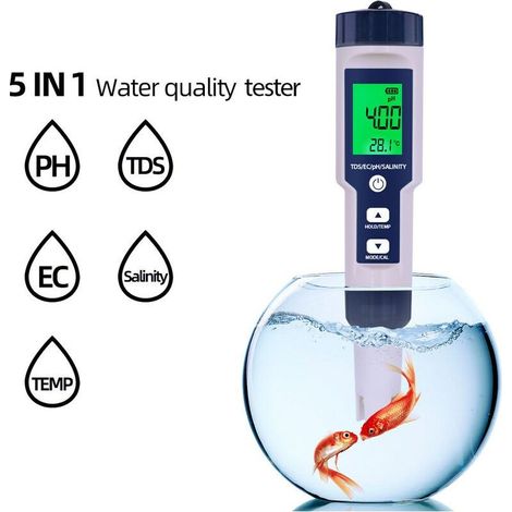 in 1 Water Quality Tester Digital Meter Water Quality Analyzer Detector PH/TDS/EC/Temperature/Salinity Test IP67 Water Resistance Backlit Display (1/5)