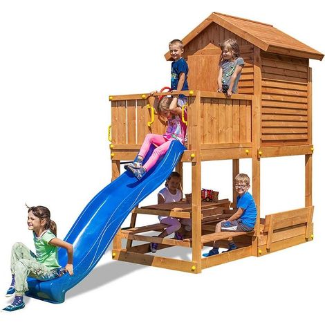 Casetta giardino per bambini con scivolo Fungoo MY HOUSE FREE TIME BEACH gioco in legno per giardino (1/5)
